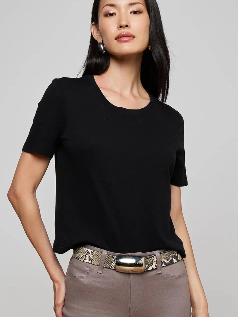 L’Agence Stormy Black Cropped Cotton Tee - Size S
